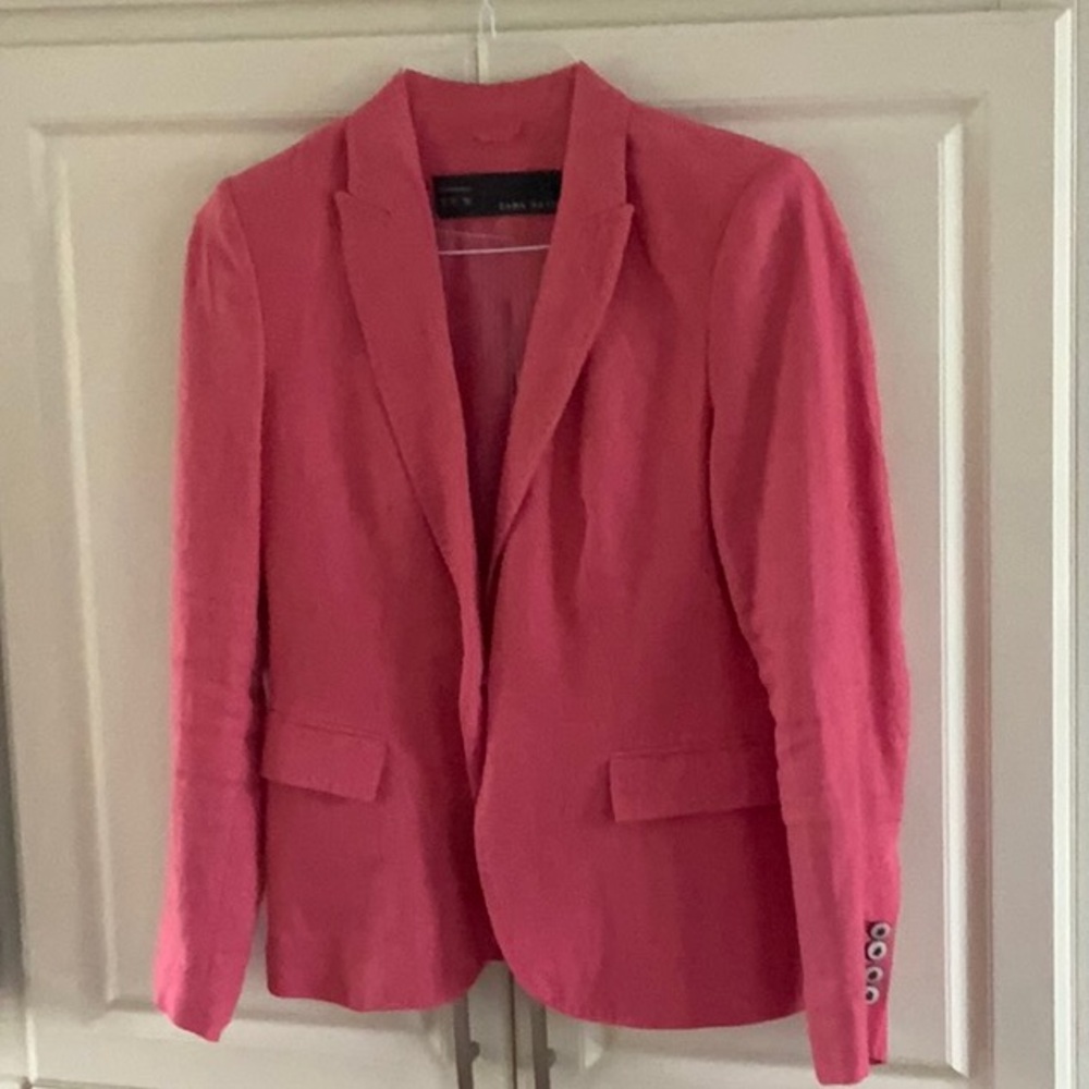 Zara Pink 100% linen Blazer Jacket M